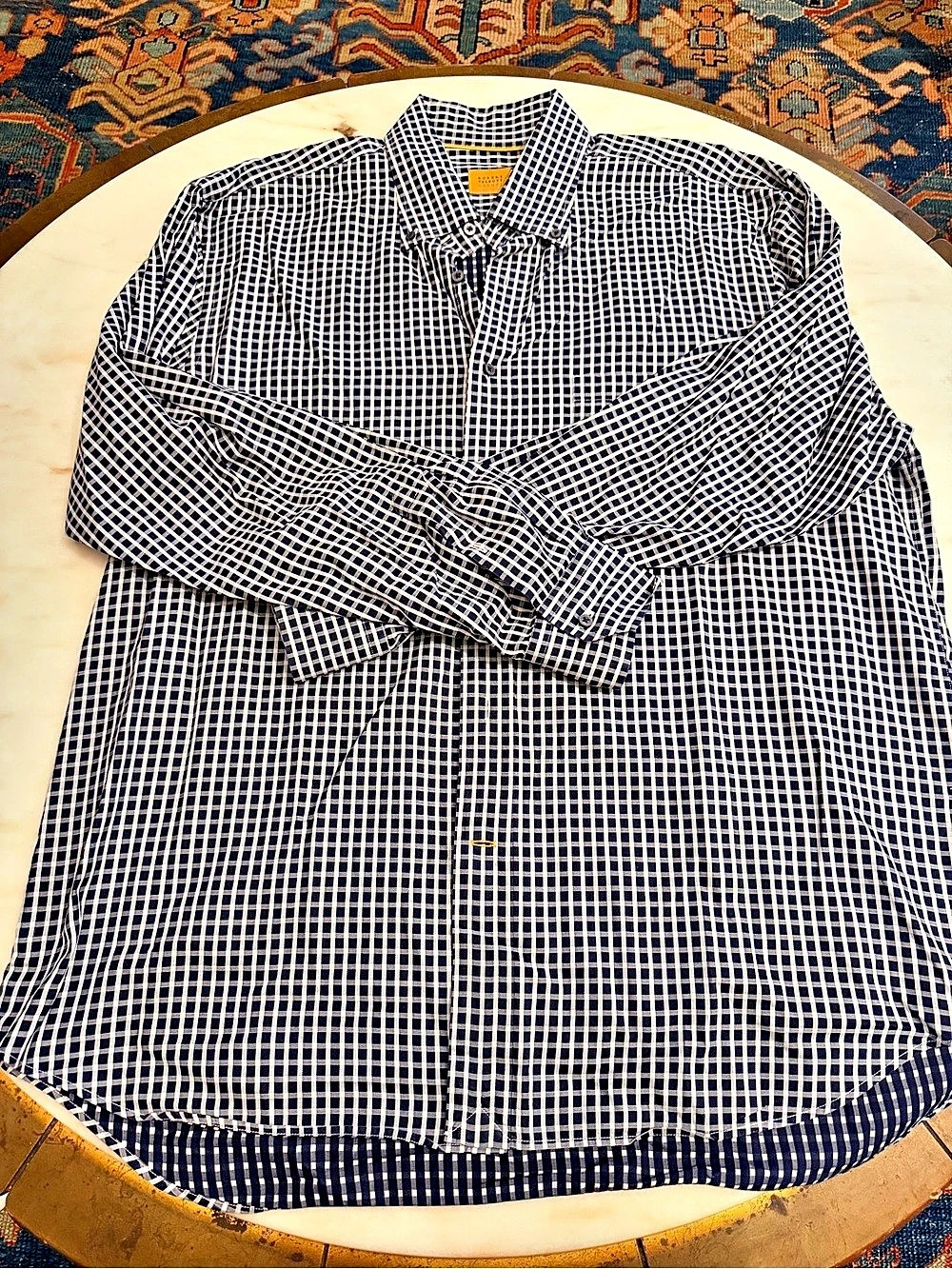 Robert Talbott Gingham Button Down in Blue & White Size XL